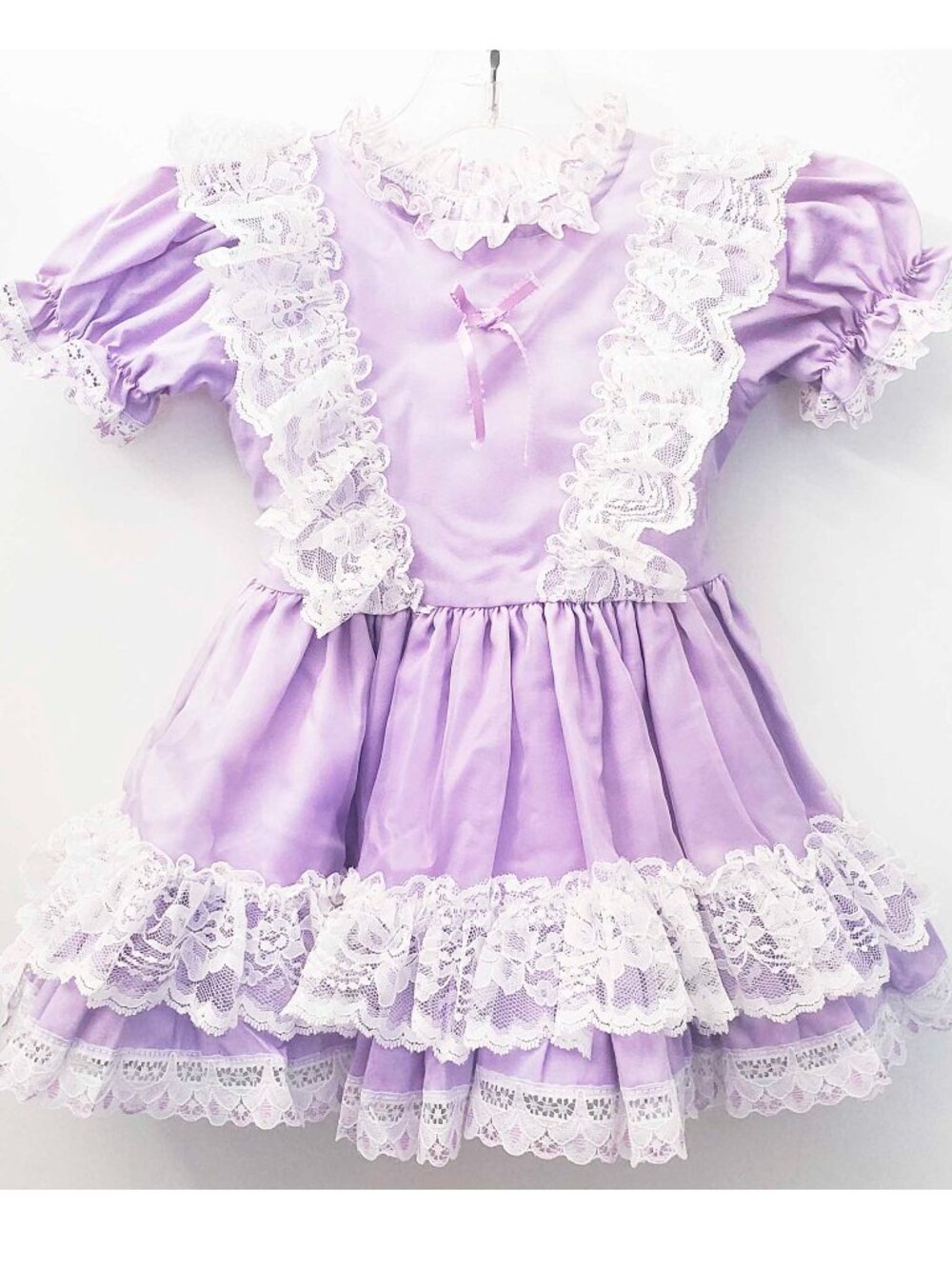 Vintage Girls Dress Lavender Lace Cotton Organza Full Circle Pageant Party